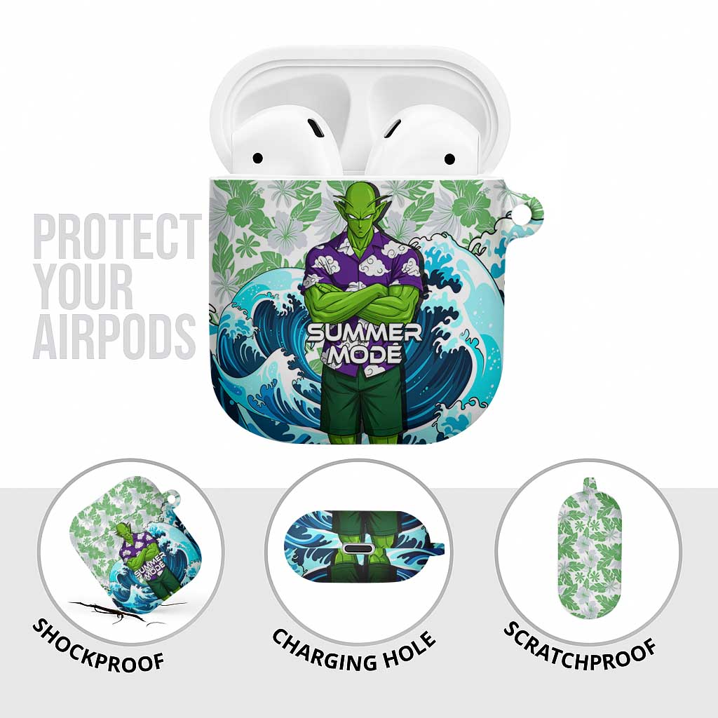 Piccolo Dragon Ball Summer Theme AirPods Case with Tropical Shirt Shenron Background and Ocean Wave Design - The Mazicc