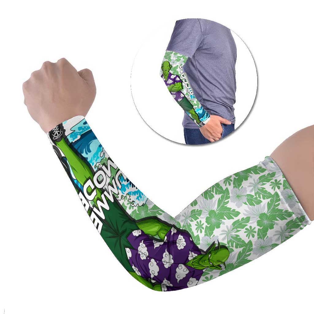 Piccolo Dragon Ball Summer Theme Arm Sleeves with Tropical Shirt Shenron Background and Ocean Wave Design - The Mazicc