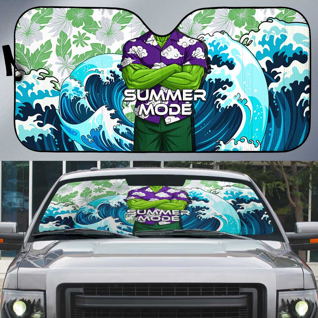 Piccolo Dragon Ball Summer Theme Auto Sun Shade with Tropical Shirt Shenron Background and Ocean Wave Design - The Mazicc