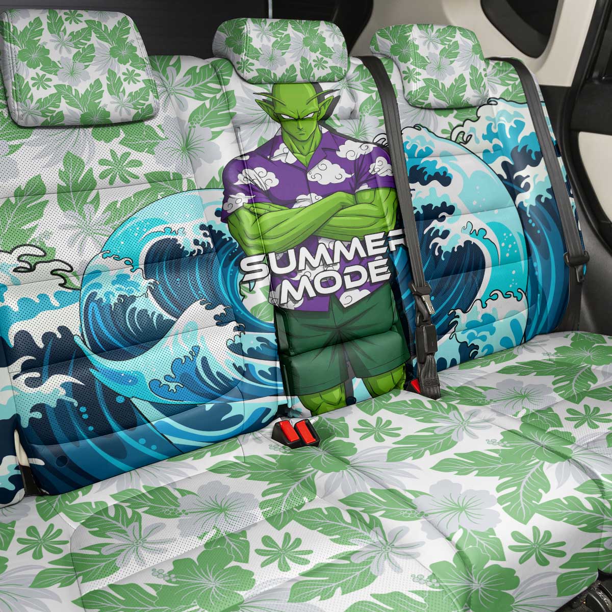 Piccolo Dragon Ball Summer Theme Back Car Seat Cover with Tropical Shirt Shenron Background and Ocean Wave Design - The Mazicc