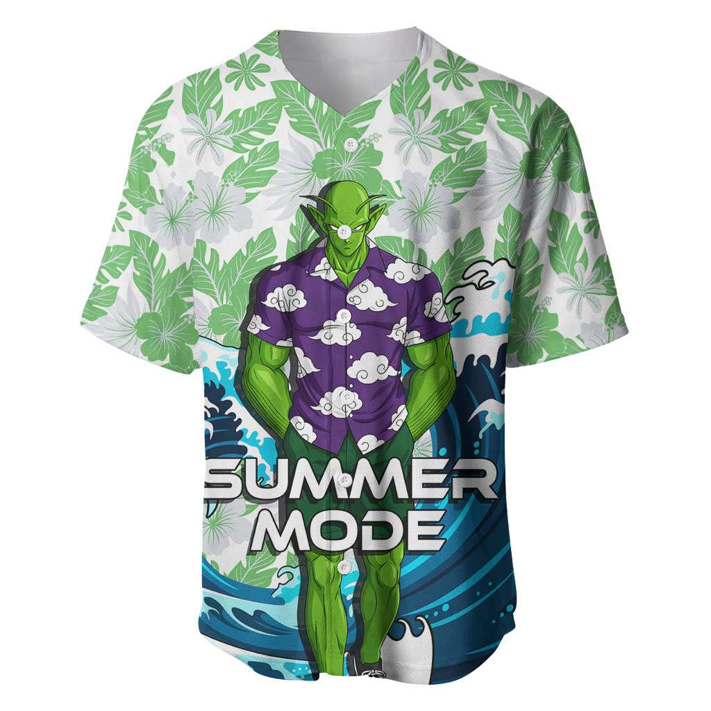 Piccolo Dragon Ball Summer Theme Baseball Jersey with Tropical Shirt Shenron Background and Ocean Wave Design - The Mazicc