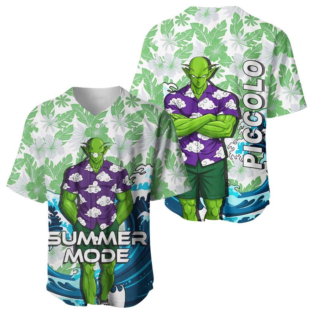 Piccolo Dragon Ball Summer Theme Baseball Jersey with Tropical Shirt Shenron Background and Ocean Wave Design - The Mazicc