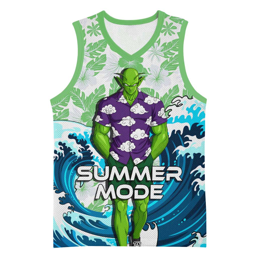 Piccolo Dragon Ball Summer Theme Basketball Jersey with Tropical Shirt Shenron Background and Ocean Wave Design - The Mazicc