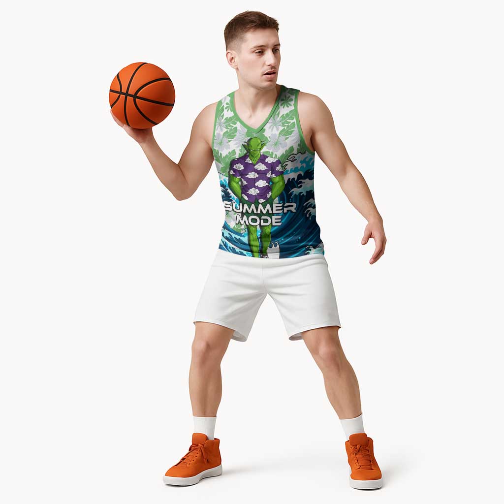 Piccolo Dragon Ball Summer Theme Basketball Jersey with Tropical Shirt Shenron Background and Ocean Wave Design - The Mazicc