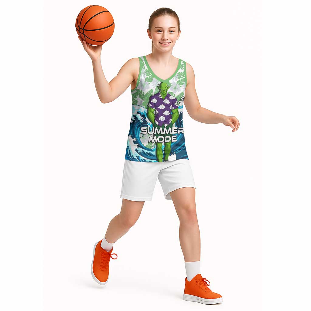 Piccolo Dragon Ball Summer Theme Basketball Jersey with Tropical Shirt Shenron Background and Ocean Wave Design - The Mazicc