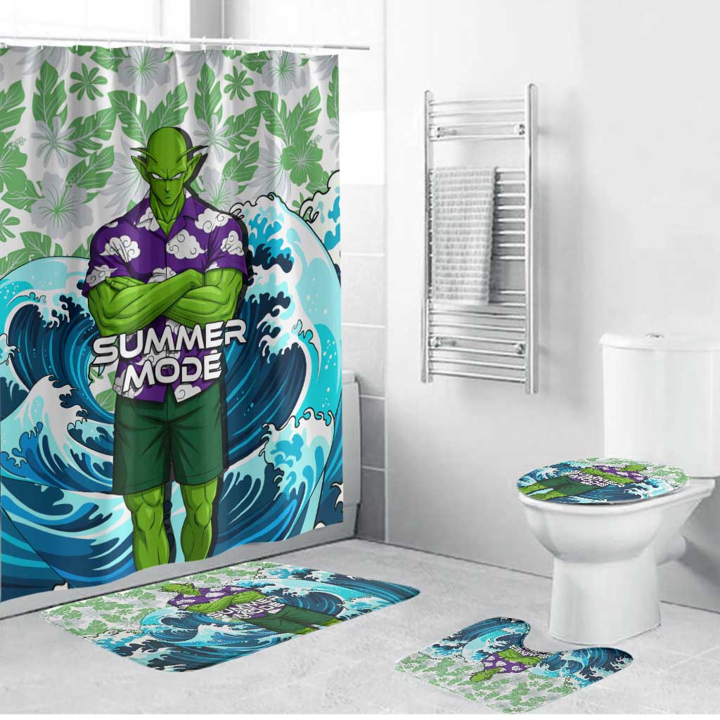 Piccolo Dragon Ball Summer Theme Bathroom Set with Tropical Shirt Shenron Background and Ocean Wave Design - The Mazicc