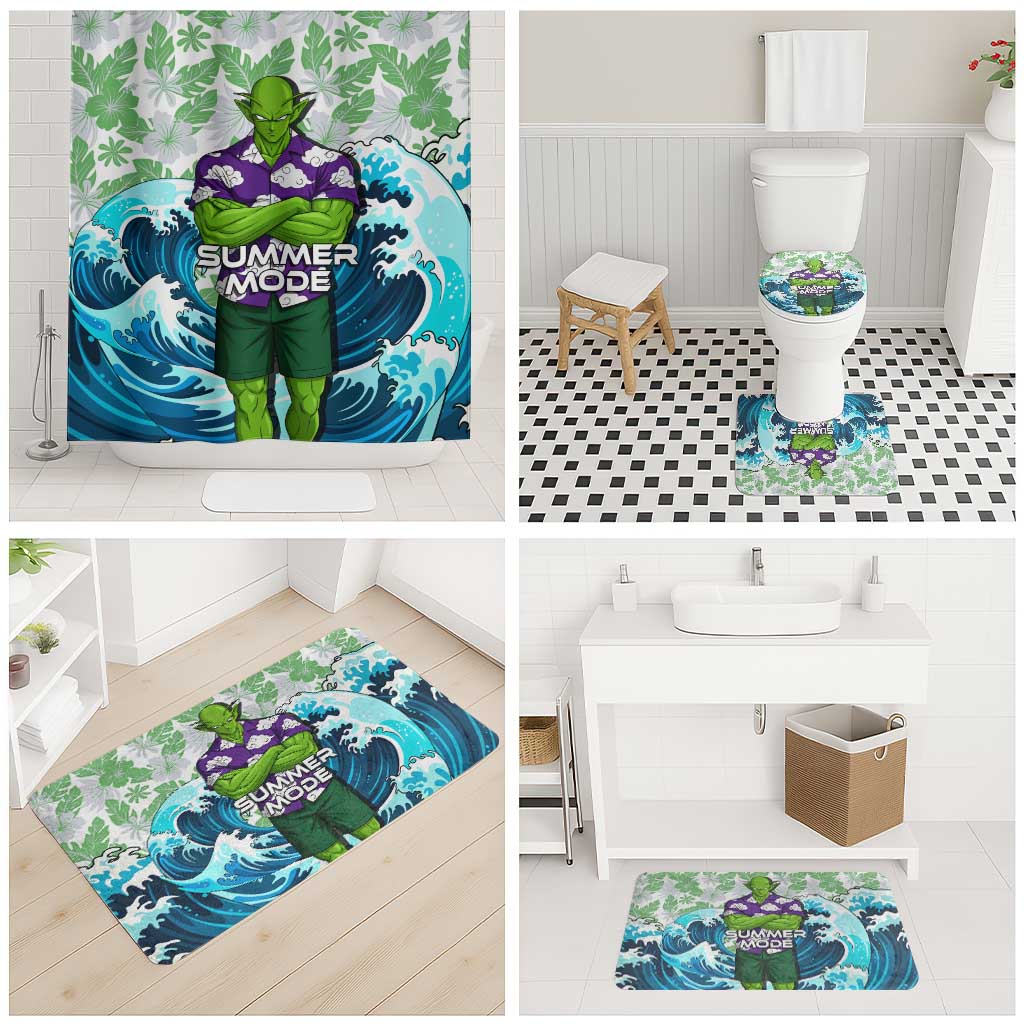 Piccolo Dragon Ball Summer Theme Bathroom Set with Tropical Shirt Shenron Background and Ocean Wave Design - The Mazicc
