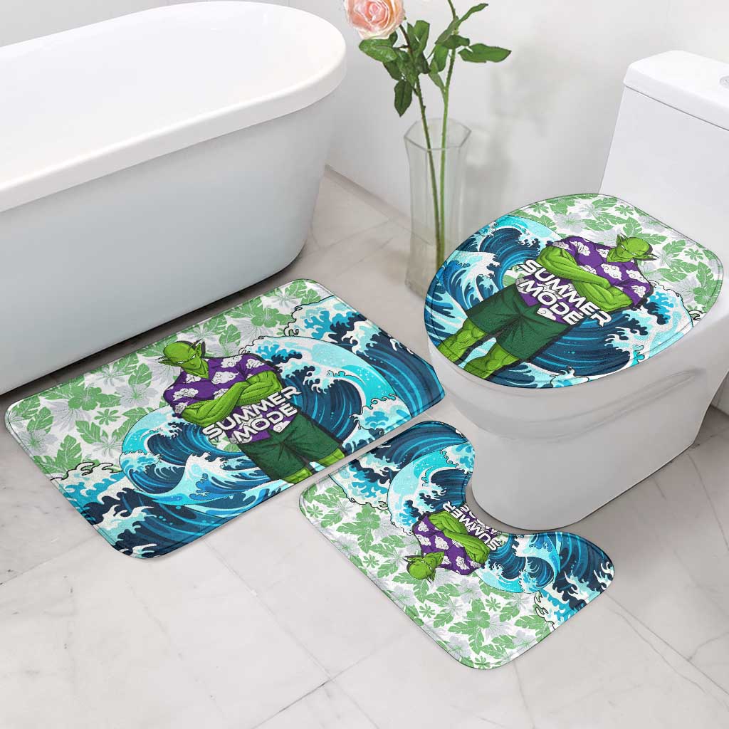 Piccolo Dragon Ball Summer Theme Bathroom Set with Tropical Shirt Shenron Background and Ocean Wave Design - The Mazicc