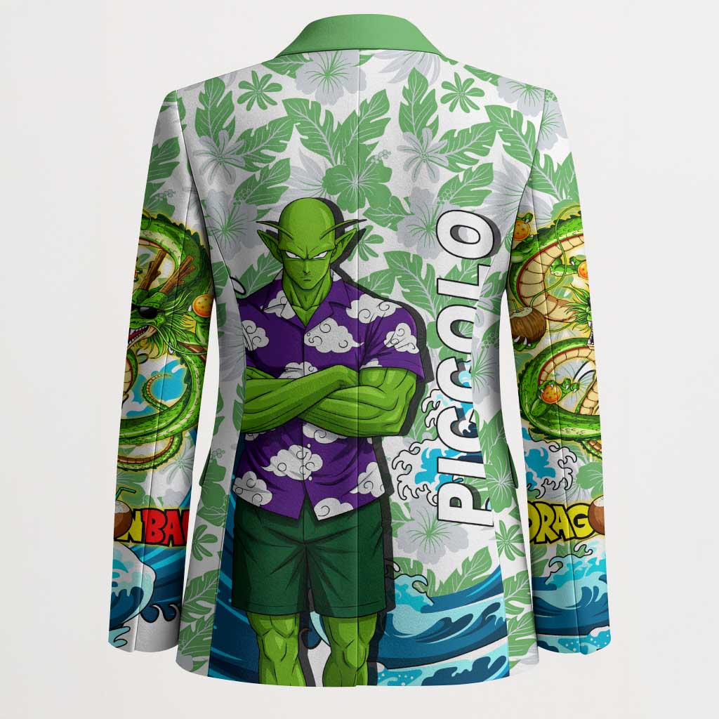 Piccolo Dragon Ball Summer Theme Blazer with Tropical Shirt Shenron Background and Ocean Wave Design - The Mazicc