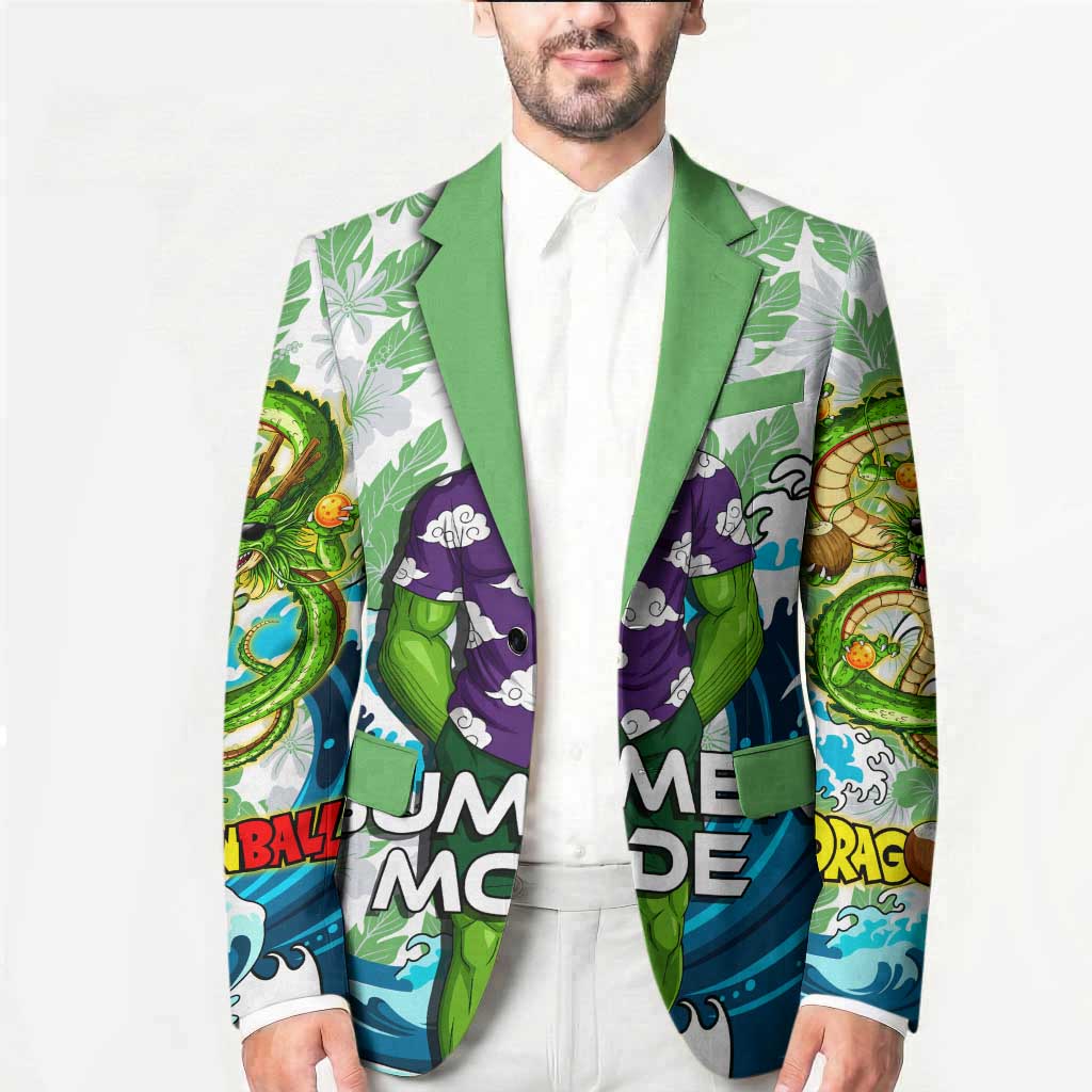 Piccolo Dragon Ball Summer Theme Blazer with Tropical Shirt Shenron Background and Ocean Wave Design - The Mazicc