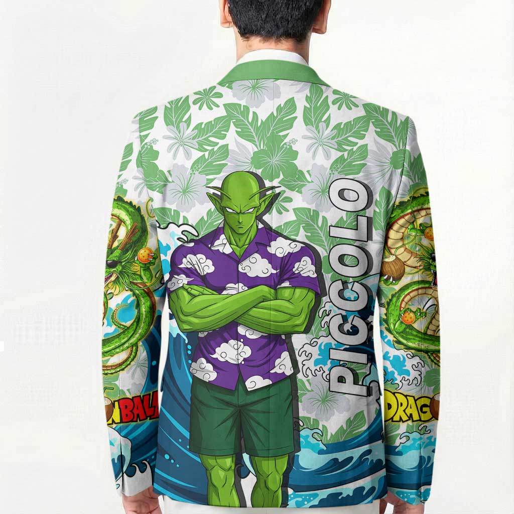 Piccolo Dragon Ball Summer Theme Blazer with Tropical Shirt Shenron Background and Ocean Wave Design - The Mazicc