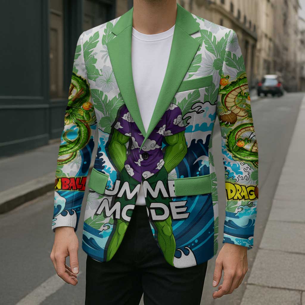 Piccolo Dragon Ball Summer Theme Blazer with Tropical Shirt Shenron Background and Ocean Wave Design - The Mazicc