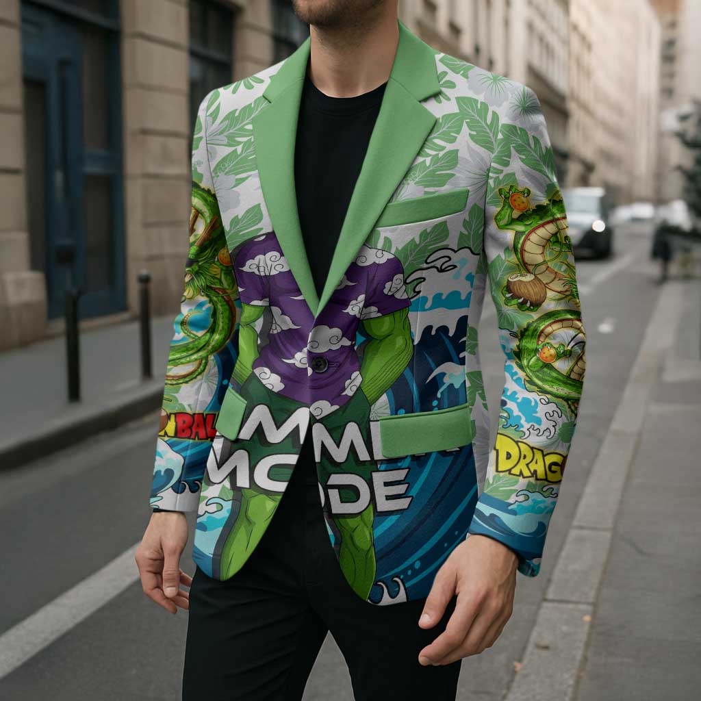Piccolo Dragon Ball Summer Theme Blazer with Tropical Shirt Shenron Background and Ocean Wave Design - The Mazicc