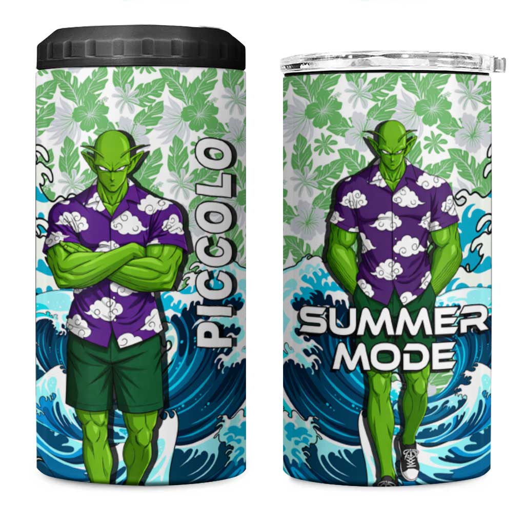 Piccolo Dragon Ball Summer Theme 4 in 1 Can Cooler Tumbler with Tropical Shirt Shenron Background and Ocean Wave Design - The Mazicc