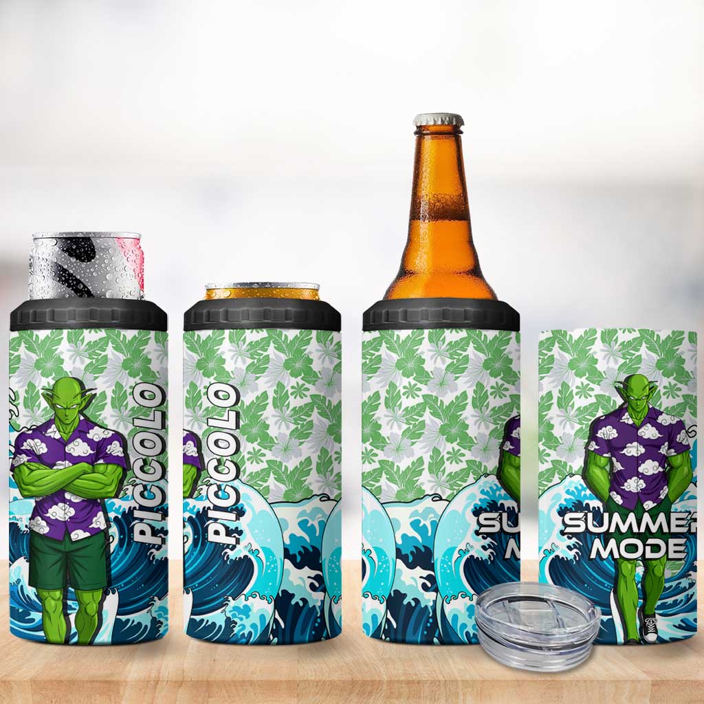 Piccolo Dragon Ball Summer Theme 4 in 1 Can Cooler Tumbler with Tropical Shirt Shenron Background and Ocean Wave Design - The Mazicc
