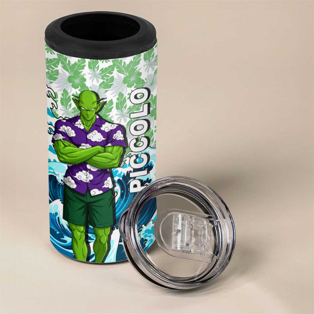 Piccolo Dragon Ball Summer Theme 4 in 1 Can Cooler Tumbler with Tropical Shirt Shenron Background and Ocean Wave Design - The Mazicc