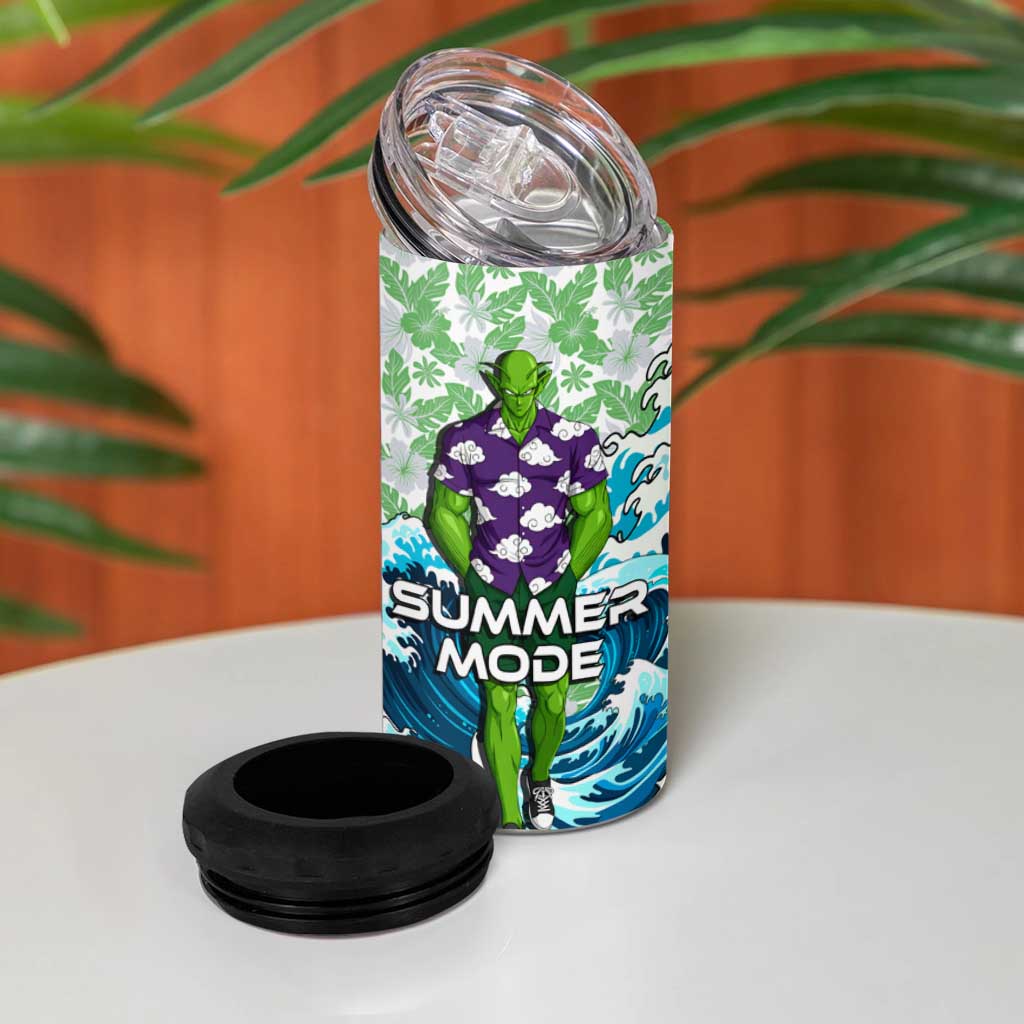 Piccolo Dragon Ball Summer Theme 4 in 1 Can Cooler Tumbler with Tropical Shirt Shenron Background and Ocean Wave Design - The Mazicc