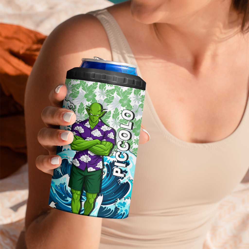 Piccolo Dragon Ball Summer Theme 4 in 1 Can Cooler Tumbler with Tropical Shirt Shenron Background and Ocean Wave Design - The Mazicc