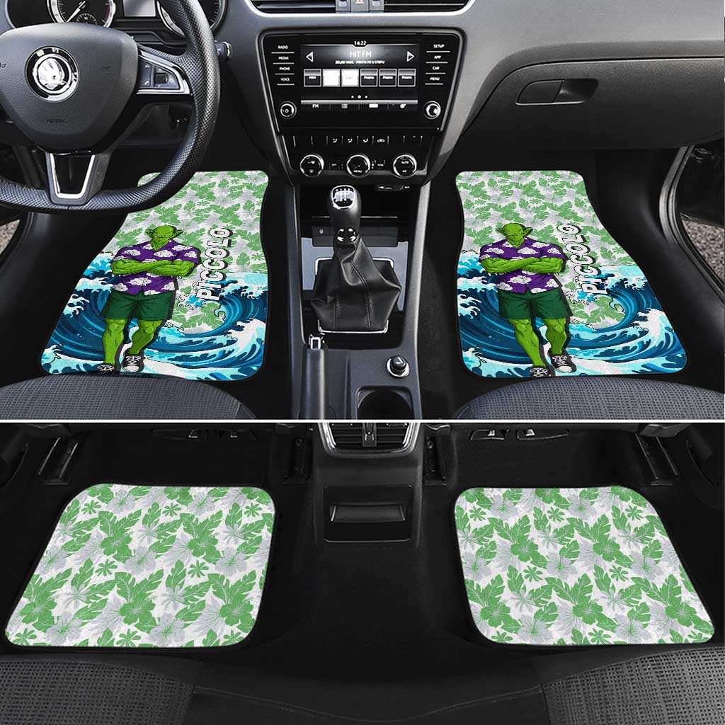 Piccolo Dragon Ball Summer Theme Car Mats with Tropical Shirt Shenron Background and Ocean Wave Design - The Mazicc