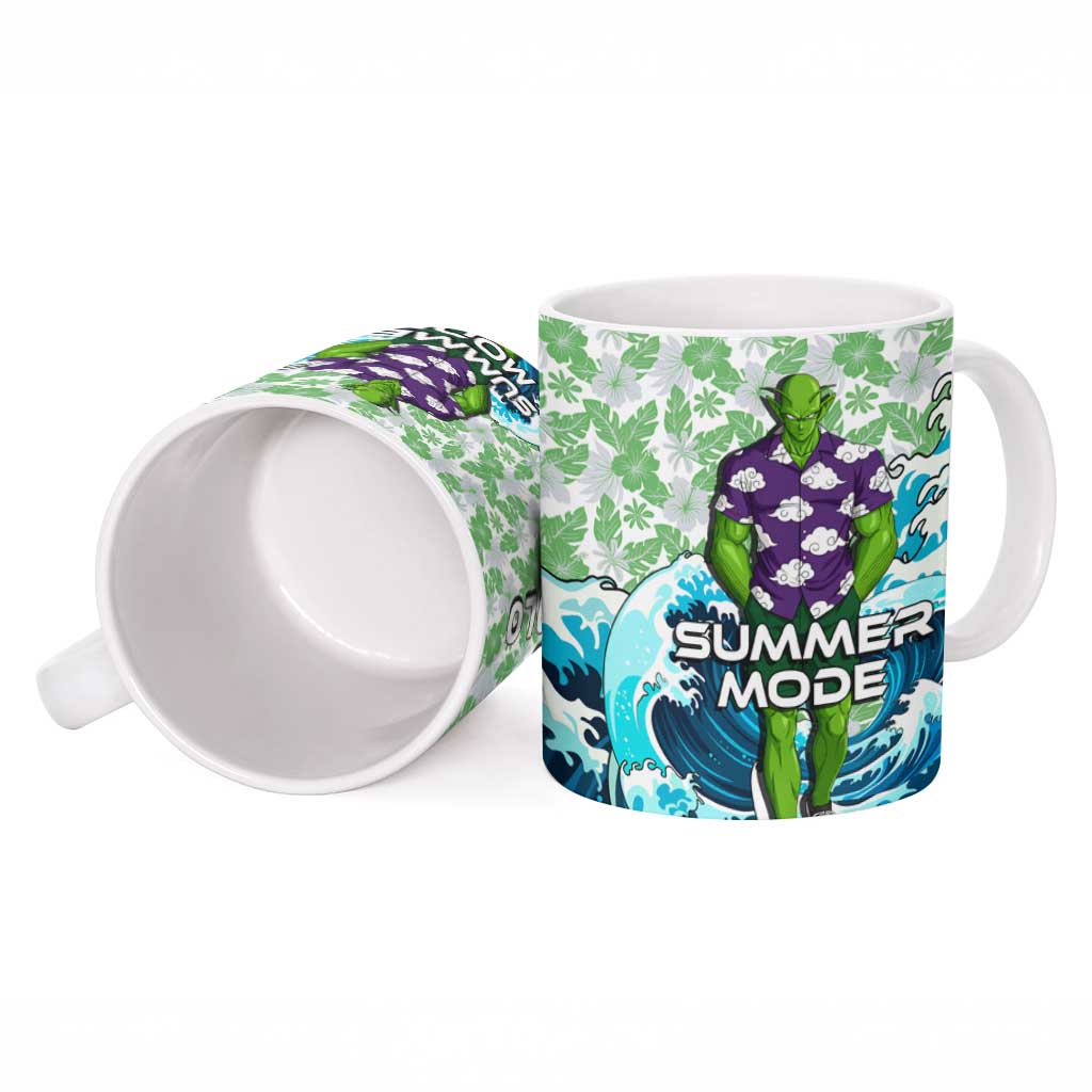 Piccolo Dragon Ball Summer Theme Ceramic Mug with Tropical Shirt Shenron Background and Ocean Wave Design - The Mazicc