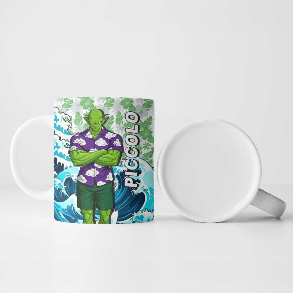 Piccolo Dragon Ball Summer Theme Ceramic Mug with Tropical Shirt Shenron Background and Ocean Wave Design - The Mazicc