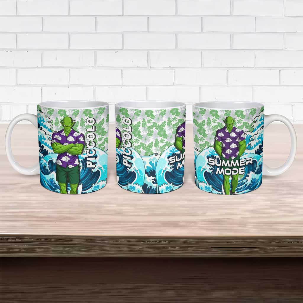 Piccolo Dragon Ball Summer Theme Ceramic Mug with Tropical Shirt Shenron Background and Ocean Wave Design - The Mazicc