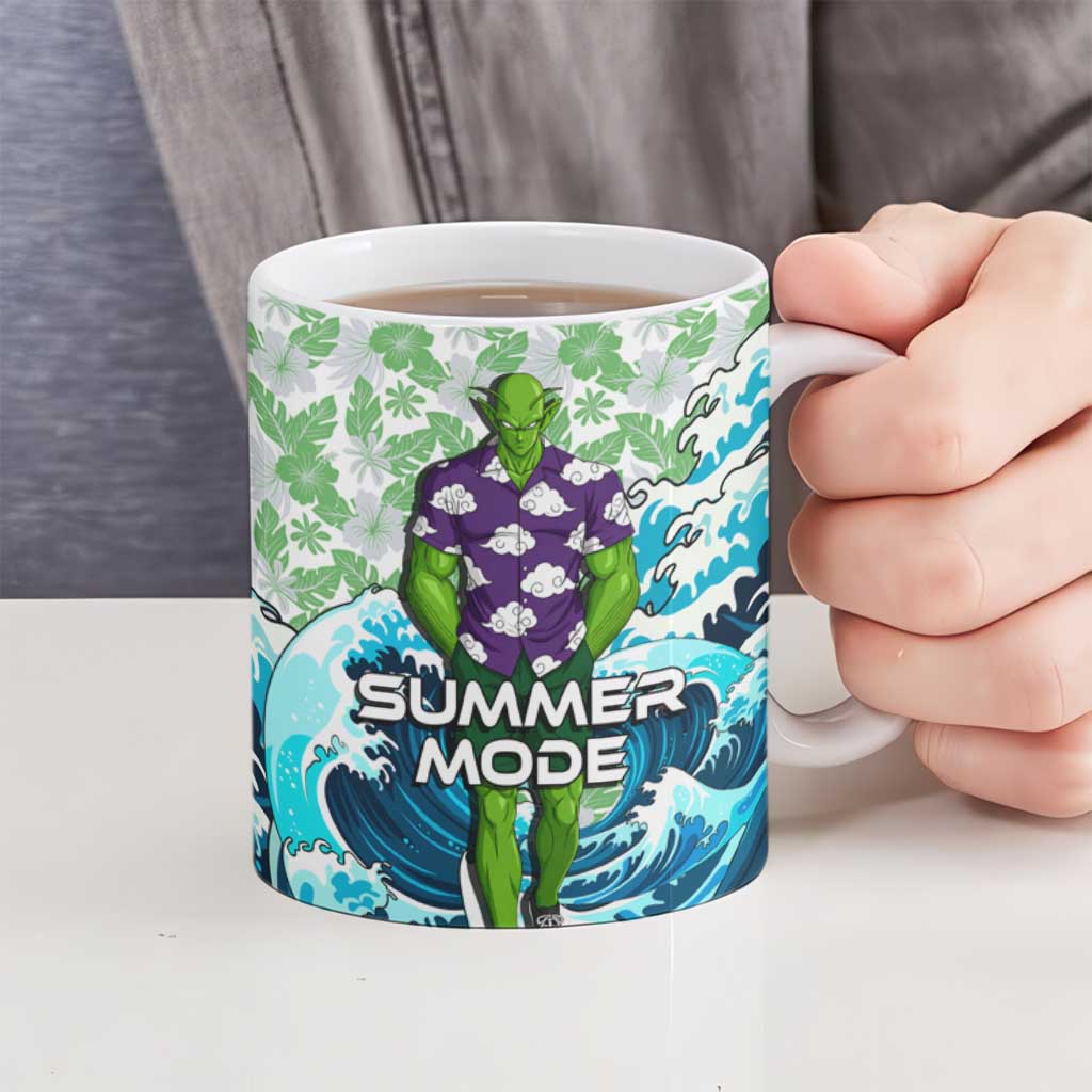 Piccolo Dragon Ball Summer Theme Ceramic Mug with Tropical Shirt Shenron Background and Ocean Wave Design - The Mazicc