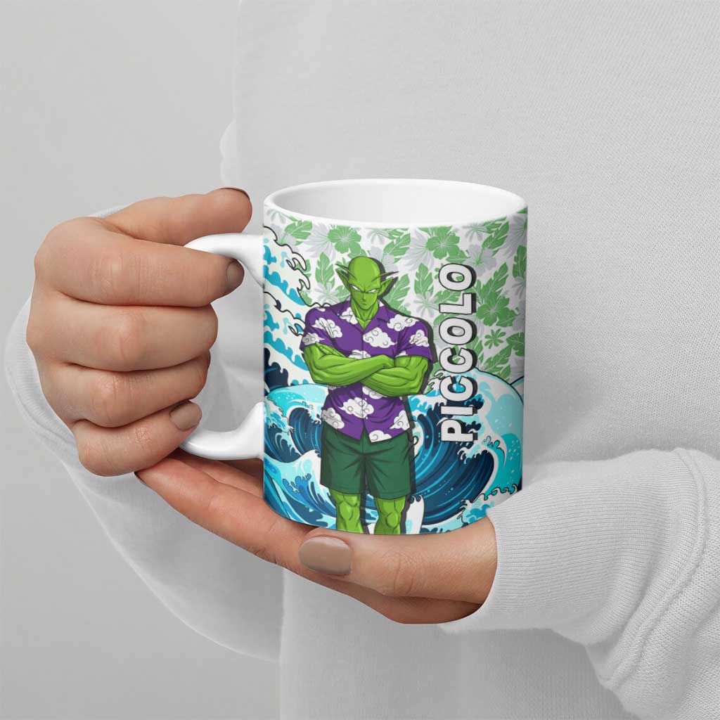 Piccolo Dragon Ball Summer Theme Ceramic Mug with Tropical Shirt Shenron Background and Ocean Wave Design - The Mazicc