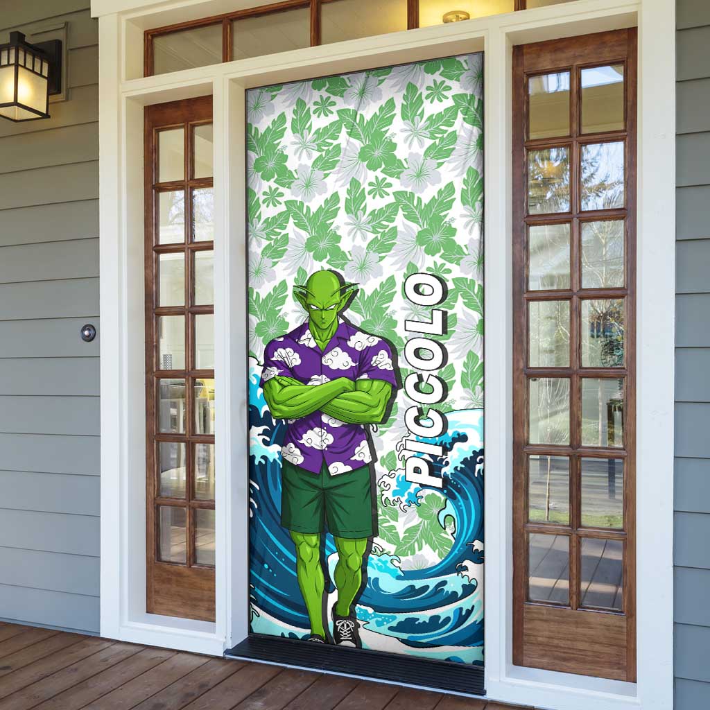 Piccolo Dragon Ball Summer Theme Door Cover with Tropical Shirt Shenron Background and Ocean Wave Design - The Mazicc