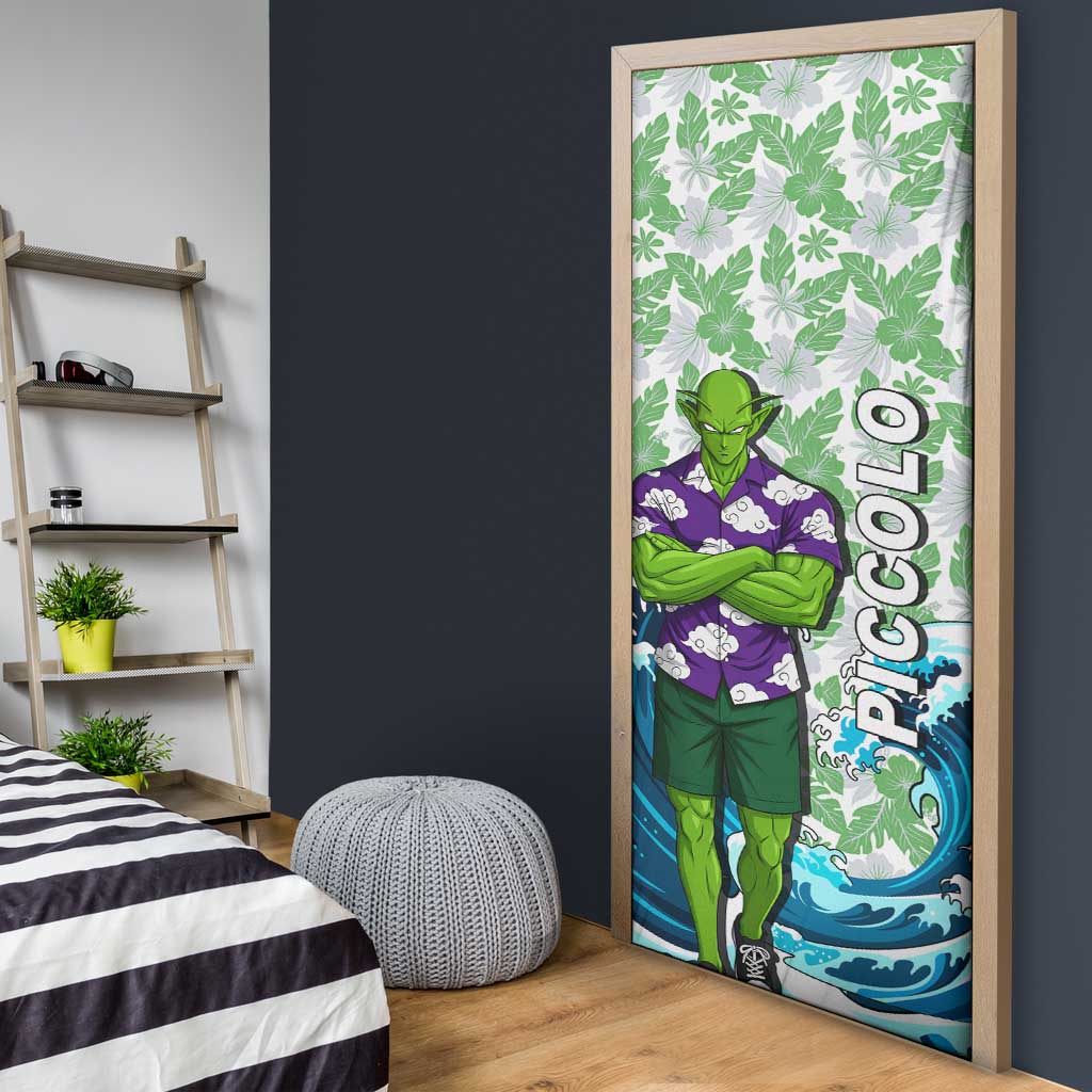 Piccolo Dragon Ball Summer Theme Door Cover with Tropical Shirt Shenron Background and Ocean Wave Design - The Mazicc
