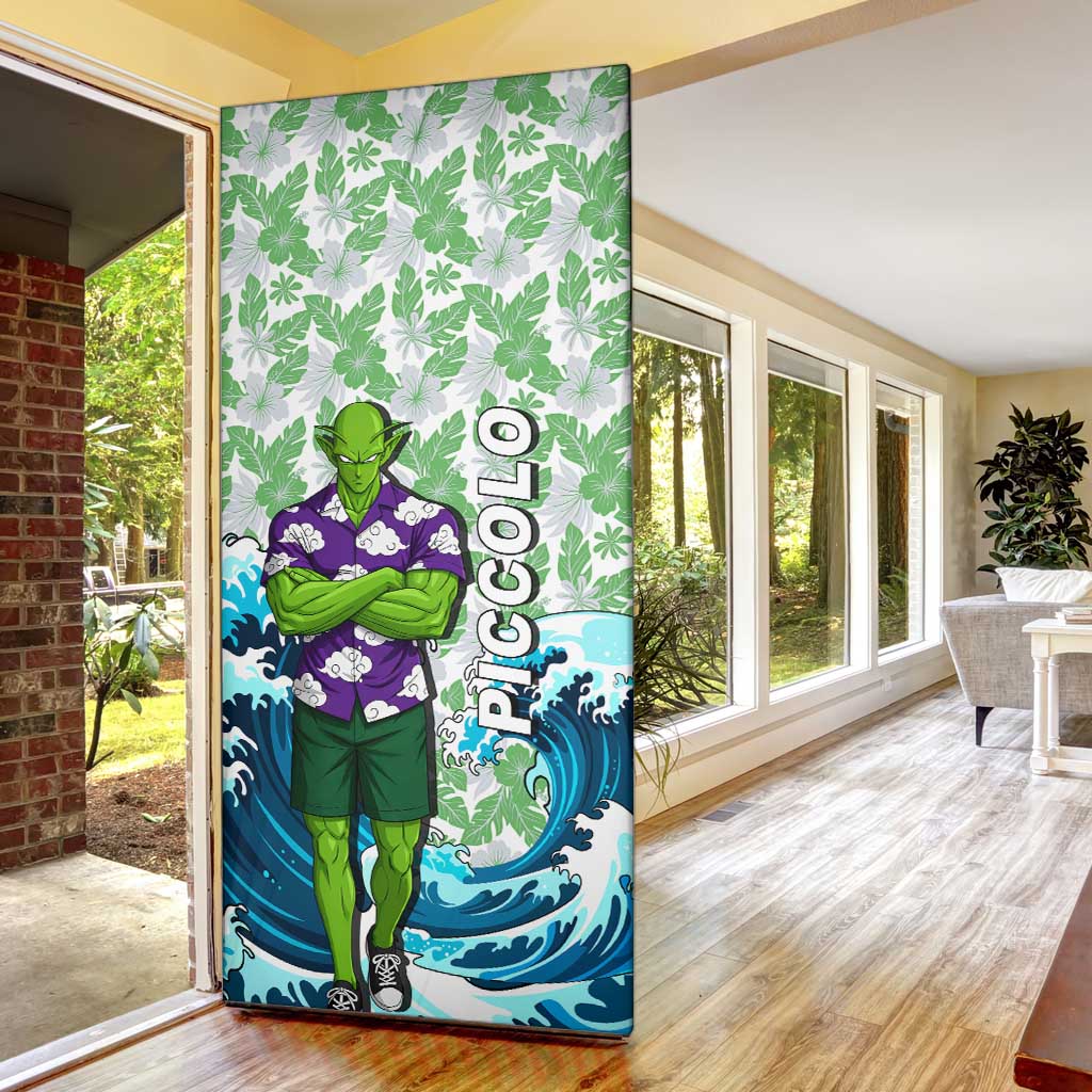 Piccolo Dragon Ball Summer Theme Door Cover with Tropical Shirt Shenron Background and Ocean Wave Design - The Mazicc