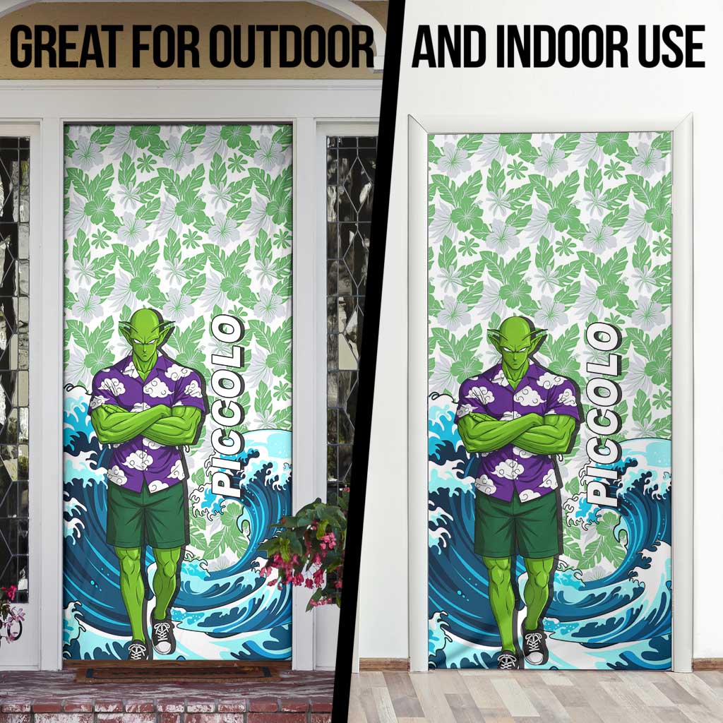 Piccolo Dragon Ball Summer Theme Door Cover with Tropical Shirt Shenron Background and Ocean Wave Design - The Mazicc
