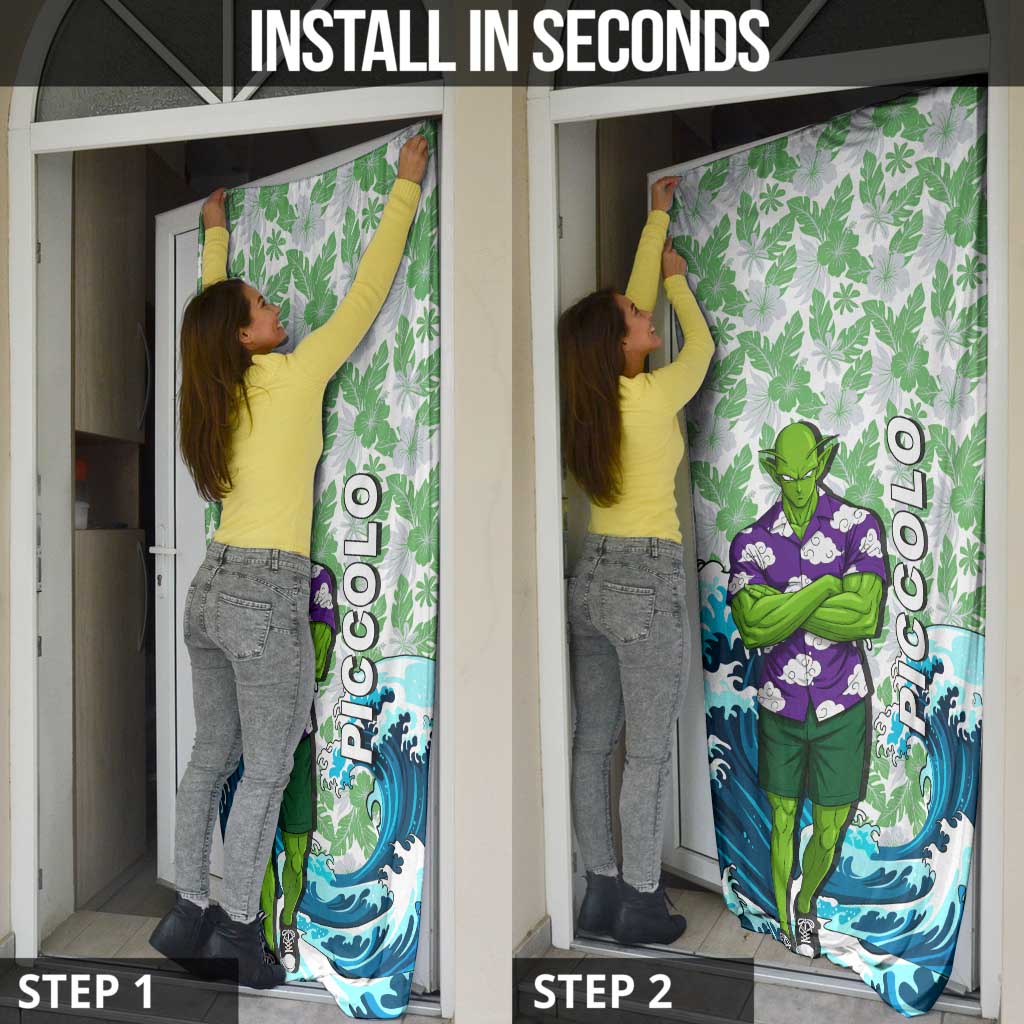 Piccolo Dragon Ball Summer Theme Door Cover with Tropical Shirt Shenron Background and Ocean Wave Design - The Mazicc