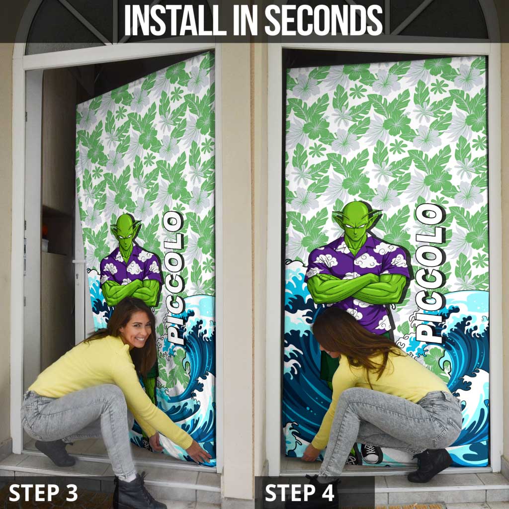 Piccolo Dragon Ball Summer Theme Door Cover with Tropical Shirt Shenron Background and Ocean Wave Design - The Mazicc