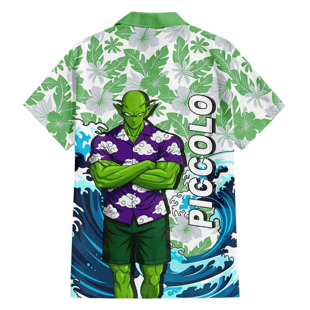 Piccolo Dragon Ball Summer Theme Family Matching Off The Shoulder Long Sleeve Dress and Hawaiian Shirt with Tropical Shirt Shenron Background and Ocean Wave Design