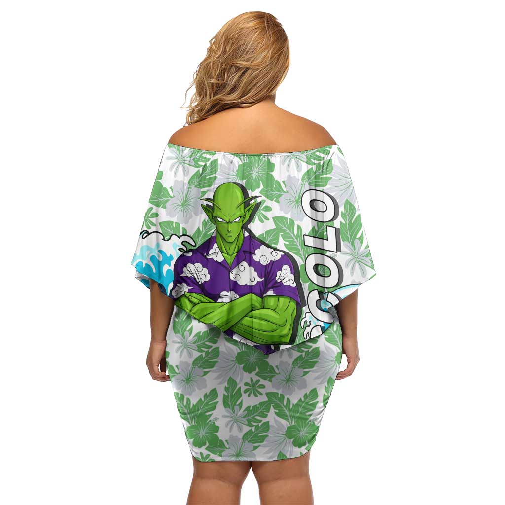 Piccolo Dragon Ball Summer Theme Family Matching Off Shoulder Short Dress and Hawaiian Shirt with Tropical Shirt Shenron Background and Ocean Wave Design