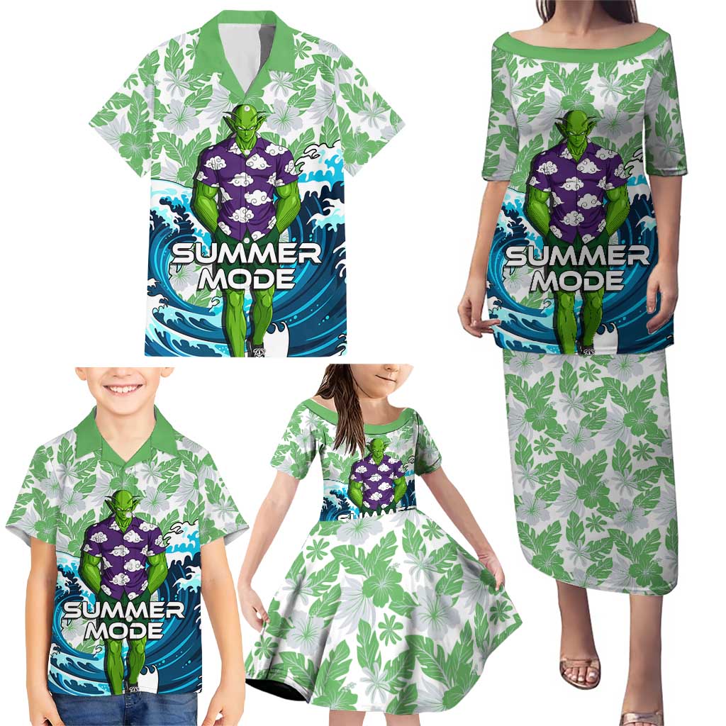 Piccolo Dragon Ball Summer Theme Family Matching Puletasi and Hawaiian Shirt with Tropical Shirt Shenron Background and Ocean Wave Design