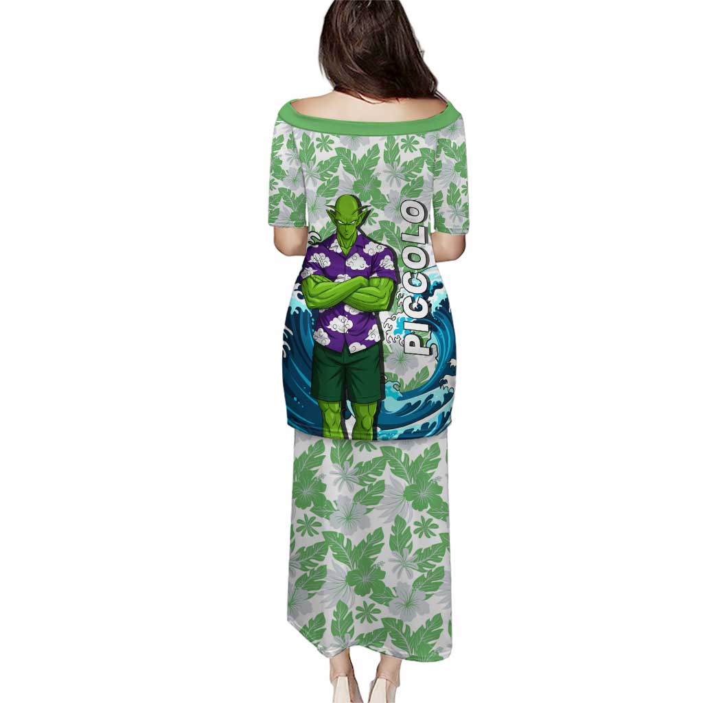 Piccolo Dragon Ball Summer Theme Family Matching Puletasi and Hawaiian Shirt with Tropical Shirt Shenron Background and Ocean Wave Design