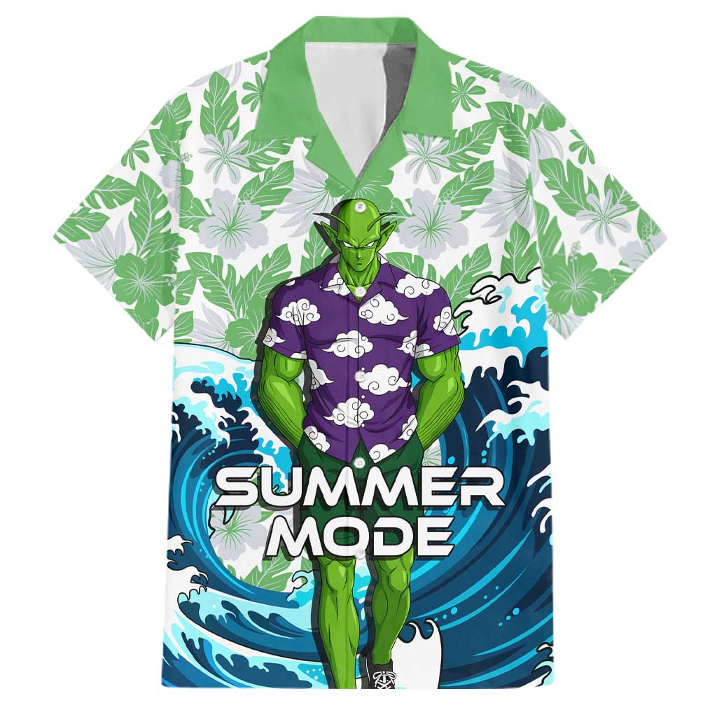 Piccolo Dragon Ball Summer Theme Family Matching Short Sleeve Bodycon Dress and Hawaiian Shirt with Tropical Shirt Shenron Background and Ocean Wave Design