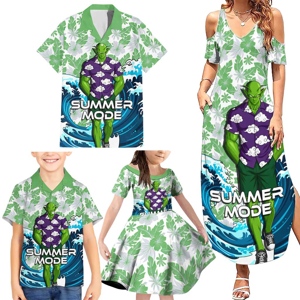 Piccolo Dragon Ball Summer Theme Family Matching Summer Maxi Dress and Hawaiian Shirt with Tropical Shirt Shenron Background and Ocean Wave Design