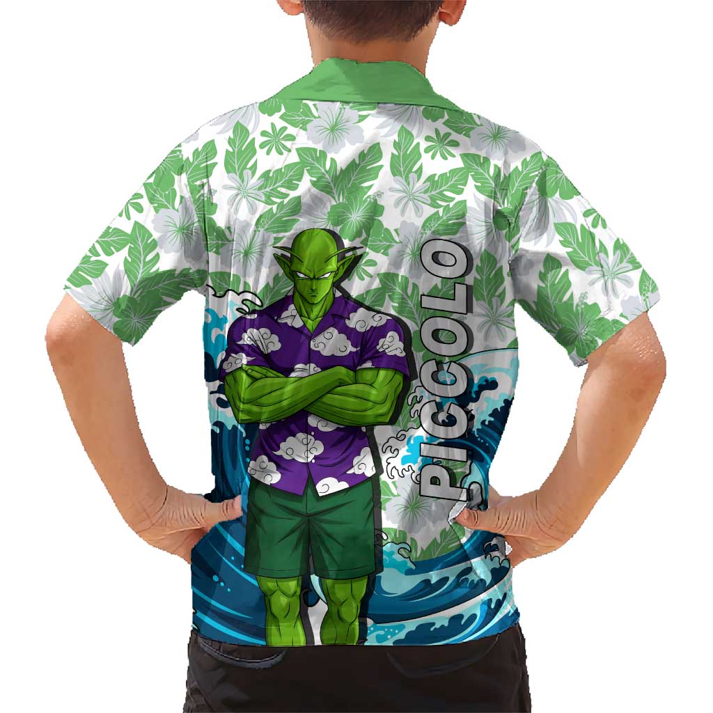 Piccolo Dragon Ball Summer Theme Family Matching Summer Maxi Dress and Hawaiian Shirt with Tropical Shirt Shenron Background and Ocean Wave Design