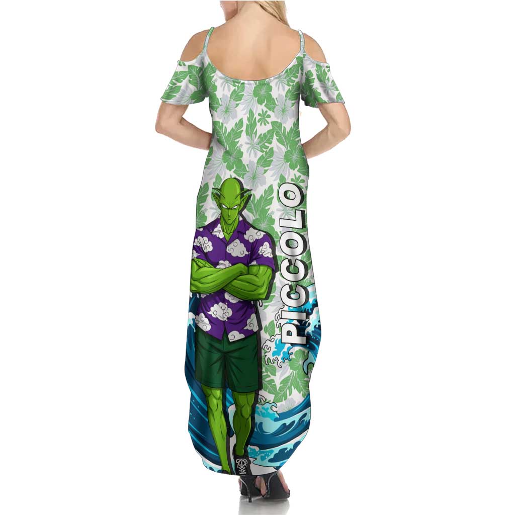 Piccolo Dragon Ball Summer Theme Family Matching Summer Maxi Dress and Hawaiian Shirt with Tropical Shirt Shenron Background and Ocean Wave Design
