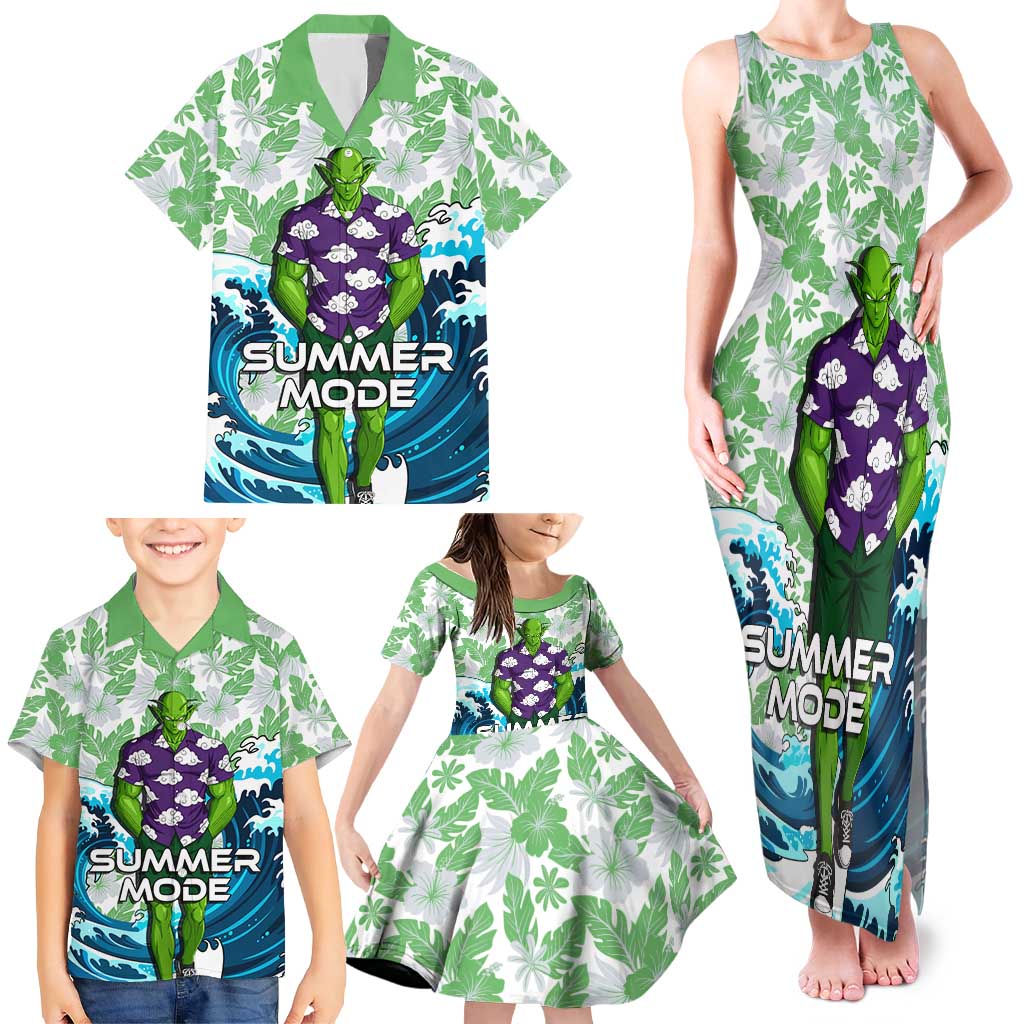 Piccolo Dragon Ball Summer Theme Family Matching Tank Maxi Dress and Hawaiian Shirt with Tropical Shirt Shenron Background and Ocean Wave Design