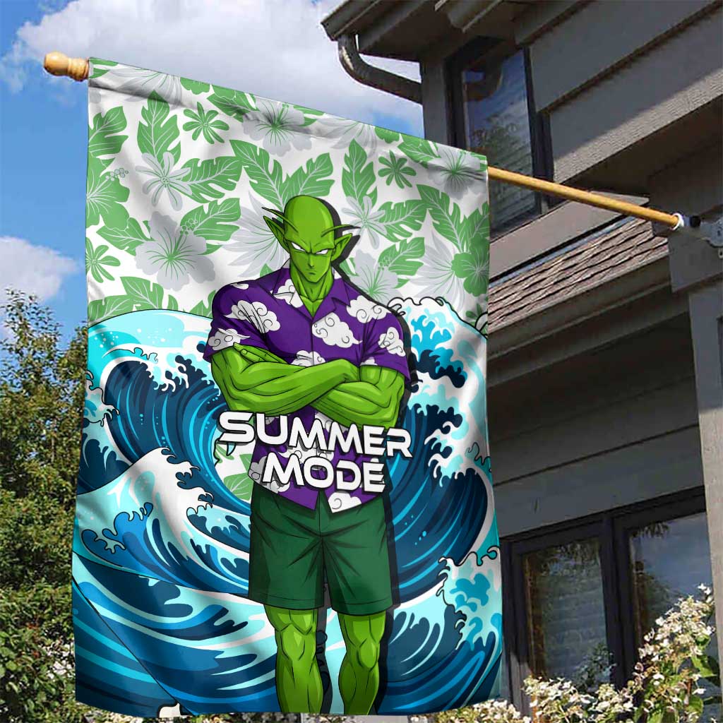 Piccolo Dragon Ball Summer Theme Garden Flag with Tropical Shirt Shenron Background and Ocean Wave Design - The Mazicc
