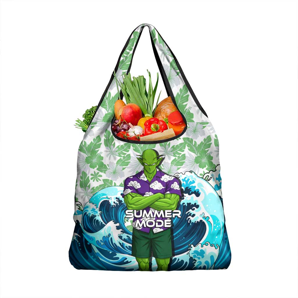 Piccolo Dragon Ball Summer Theme Grocery Bag with Tropical Shirt Shenron Background and Ocean Wave Design - The Mazicc