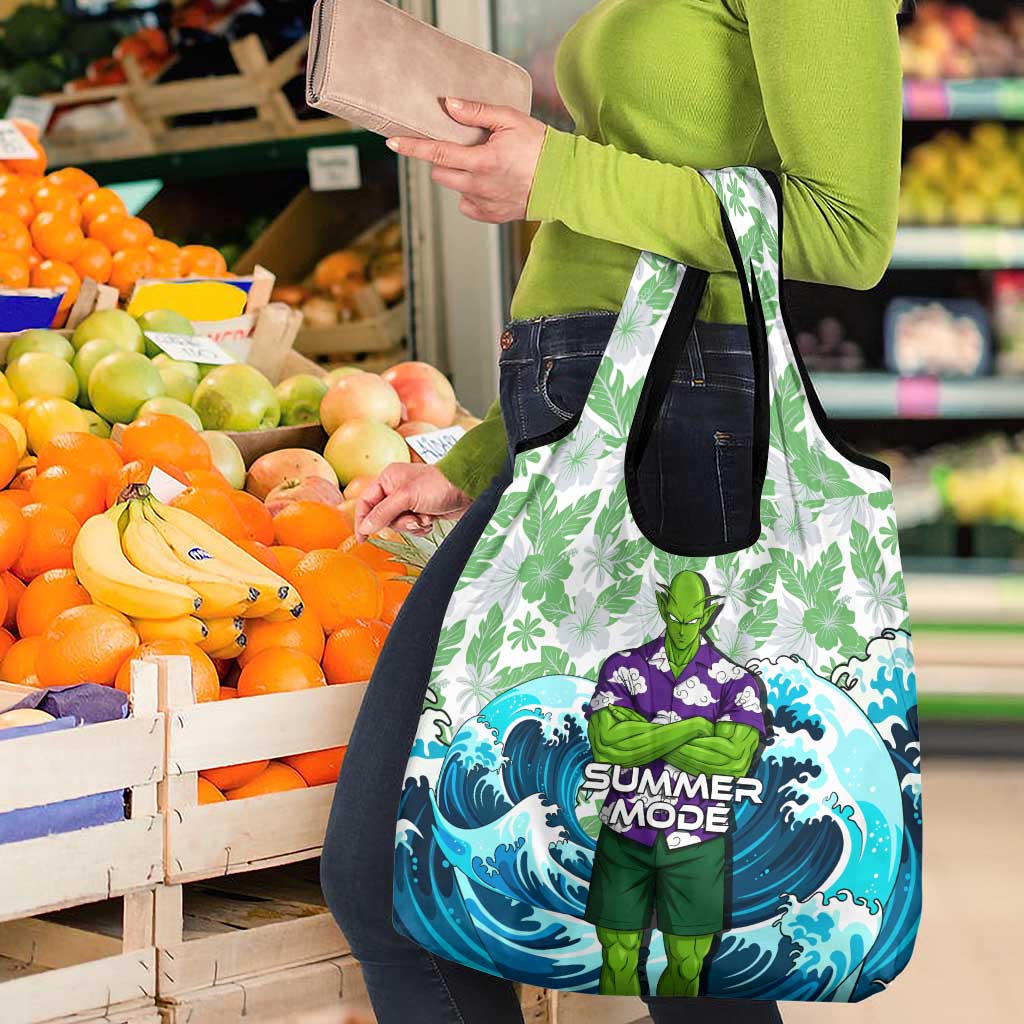 Piccolo Dragon Ball Summer Theme Grocery Bag with Tropical Shirt Shenron Background and Ocean Wave Design - The Mazicc