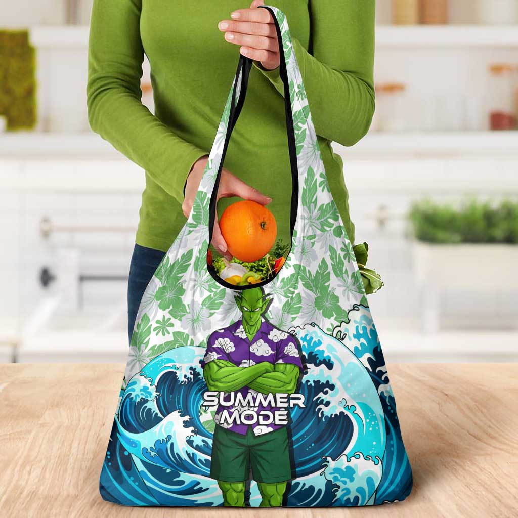 Piccolo Dragon Ball Summer Theme Grocery Bag with Tropical Shirt Shenron Background and Ocean Wave Design - The Mazicc