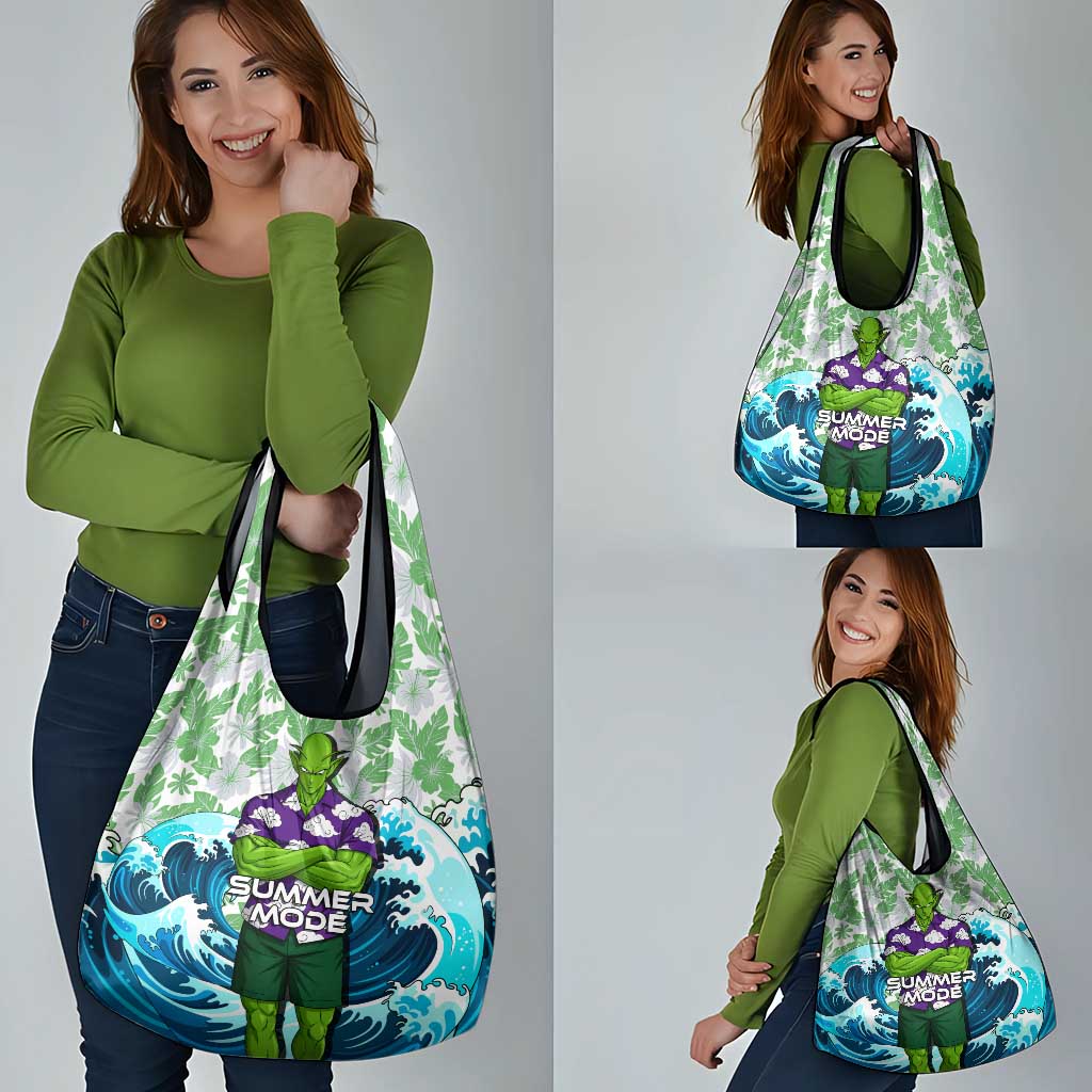 Piccolo Dragon Ball Summer Theme Grocery Bag with Tropical Shirt Shenron Background and Ocean Wave Design - The Mazicc