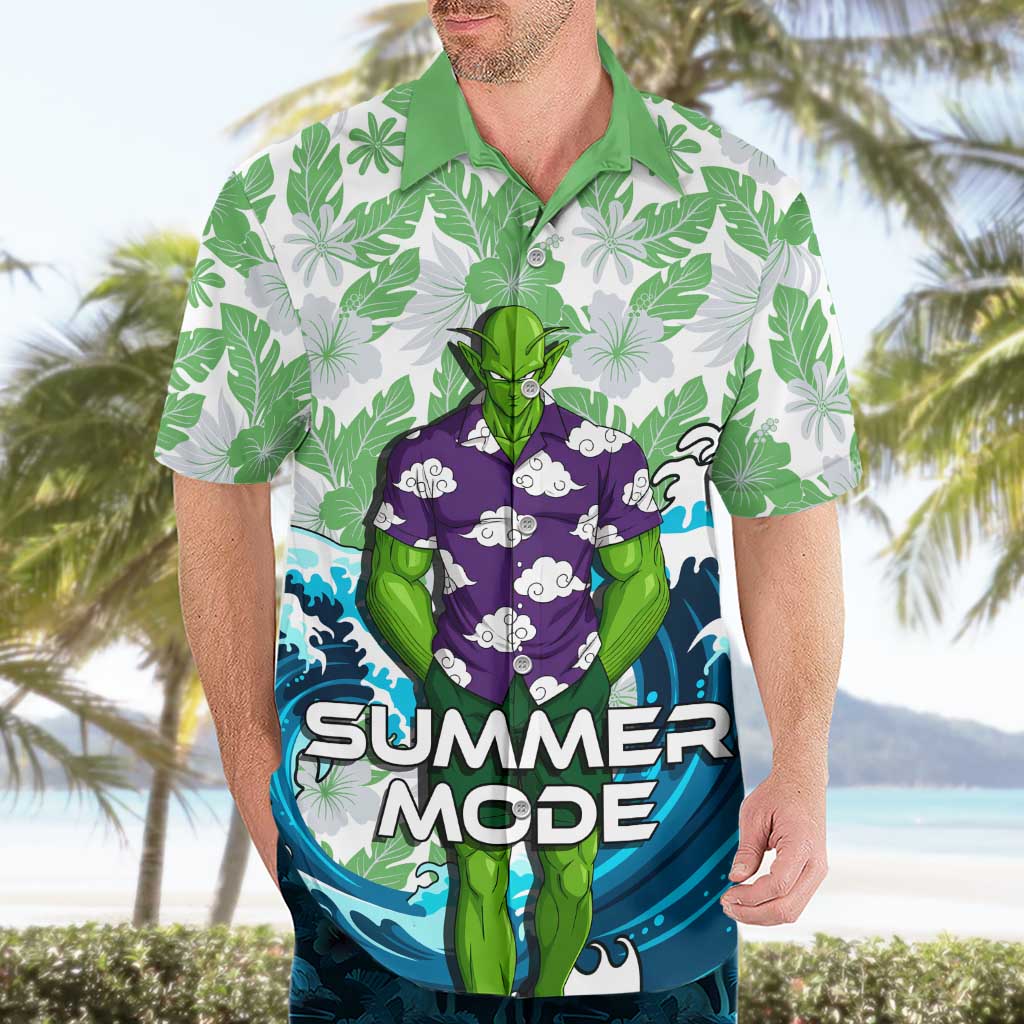 Piccolo Dragon Ball Summer Theme Hawaiian Shirt with Tropical Shirt Shenron Background and Ocean Wave Design - The Mazicc