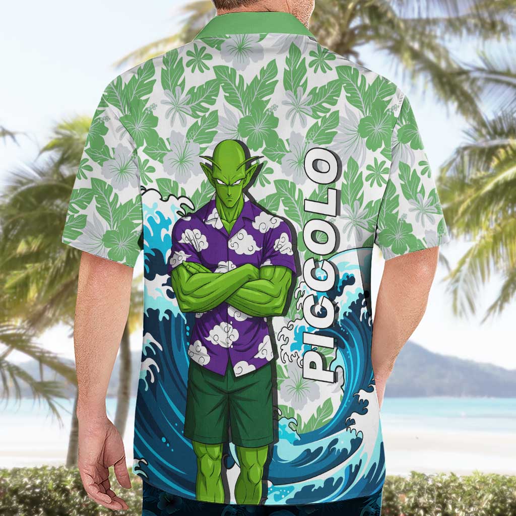Piccolo Dragon Ball Summer Theme Hawaiian Shirt with Tropical Shirt Shenron Background and Ocean Wave Design - The Mazicc